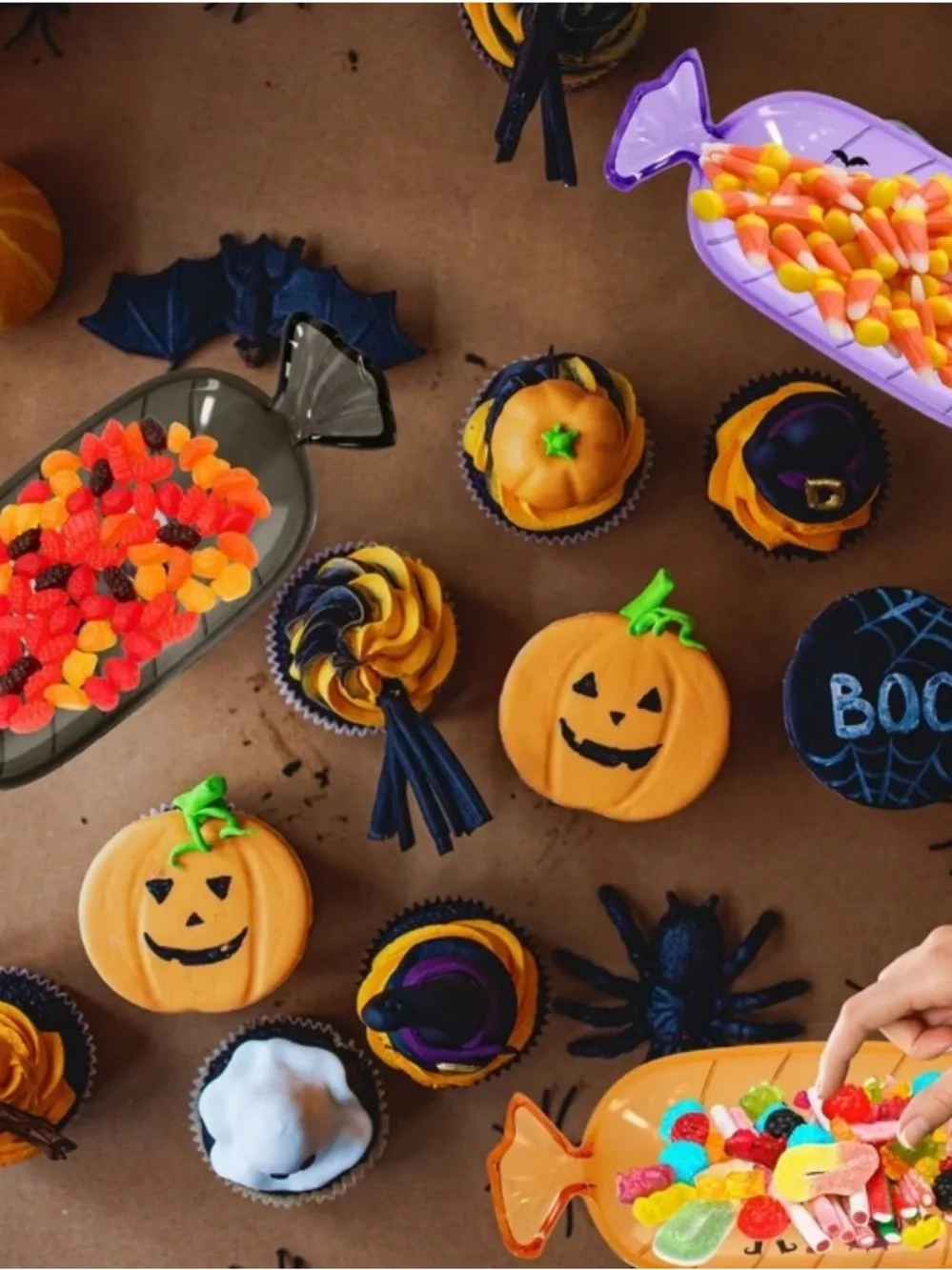 Halloween Candy-Shaped Serving Trays - Orange, Purple, Black by